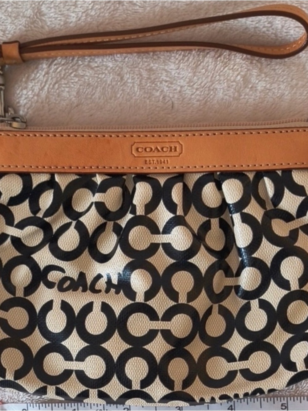 Coach Black & Tan Signature Print Wristlet